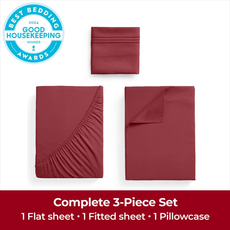 Mellanni Twin Sheets Set - 3 PC Iconic Collection Bedding - Hotel Luxury, Extra Soft, Cooling Bed Sheets - Wrinkle, Fade, Stain Resistant (Twin, Brick Red) - Image 2